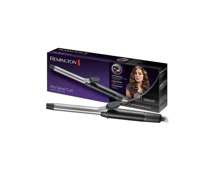 Remington Pro Spiral Curl 19mm Curling Iron with 4x Protection and Anti-Static Ceramic Tourmaline Coating - Digital Display up to 210°C with Clamp for Tight and Defined Curls