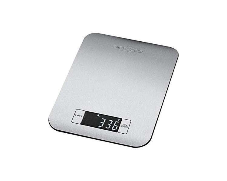 ProfiCook PC-KW 1061 Digital Kitchen Scale with Large LCD Display Stainless Steel Weighing Surface Tara Function Automatic Shutdown Stainless Steel