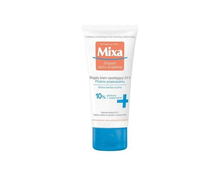Mixa Reich Moisturizing Cream 24h for Face Against Drying Out with Glycerin and Shea Butter 50ml