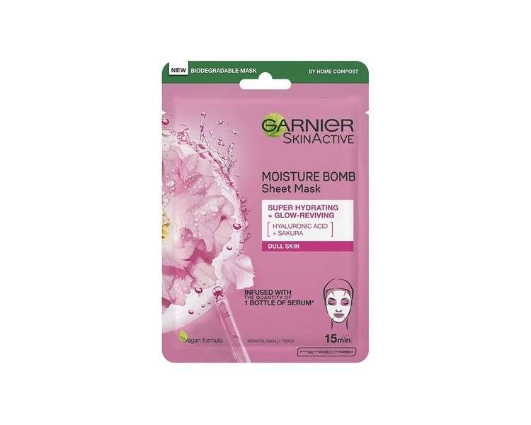 Garnier Moisture Bomb Sakura and Hyaluronic Acid Sheet Mask 28g - Hydrating and Glow Reviving