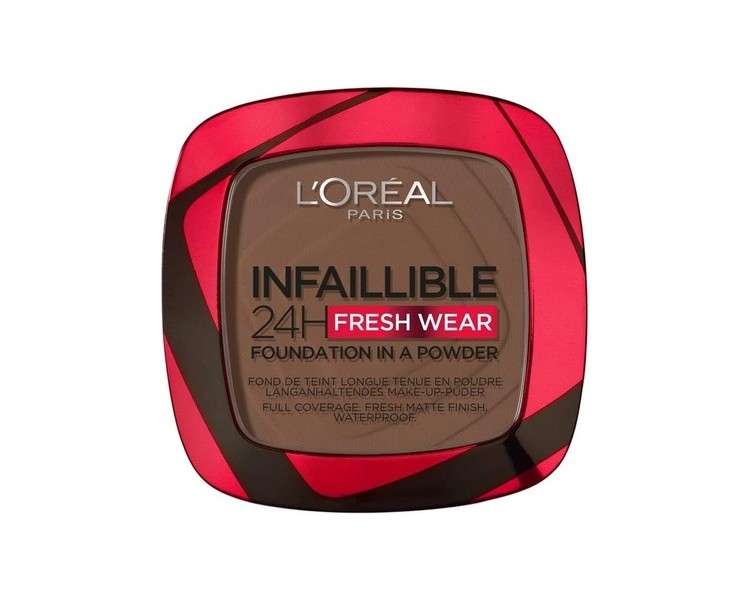 L'Oréal Paris Infallible 24H Fresh Wear Powder Foundation 390 Ebony - Full Coverage, Longwear, Weightless, Water-proof and Transfer-proof