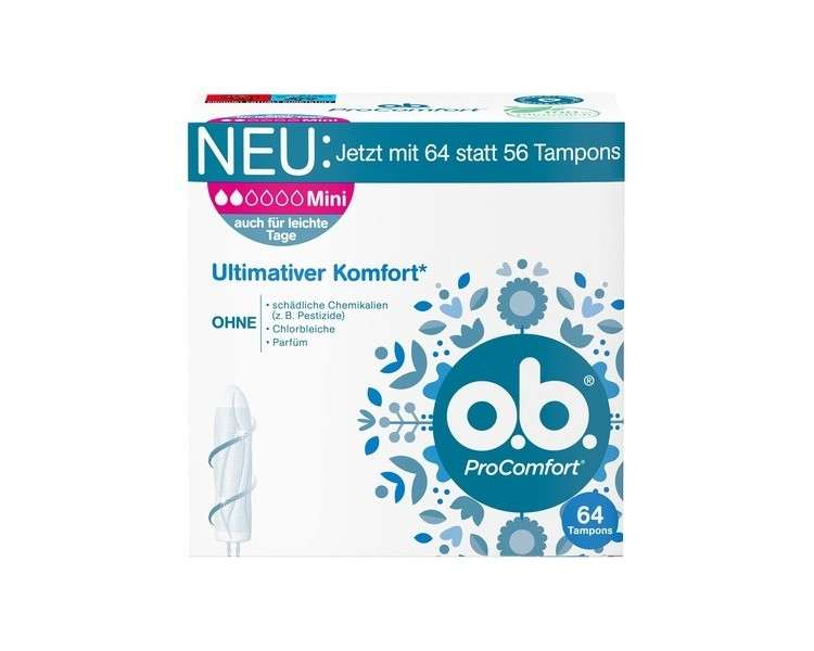 o.b. ProComfort Mini Tampons with Dynamic Fit Technology and SilkTouch Surface 64 Count