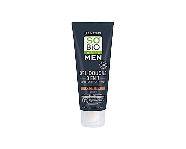 So'Bio étic Organic Cedar Men's Shower Gel 3 in 1 Toning - Face, Body and Hair - 200ml
