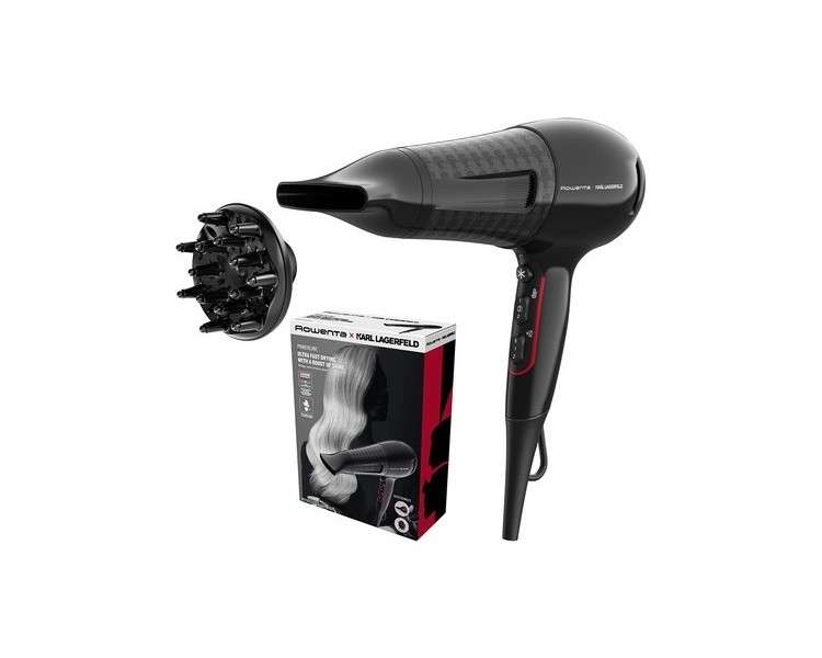 Rowenta x Karl Lagerfeld CV591L Powerline Hair Dryer 2100W with Ion Booster and Thermo Control - Black/Red