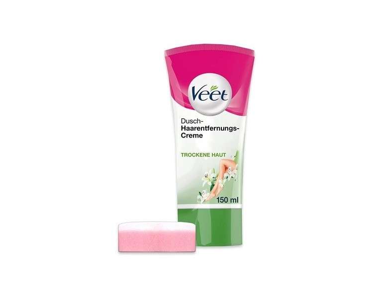 Veet Silky Fresh Shower Hair Removal Cream Fast and Effective Hair Removal 150ml Tube with Sponge