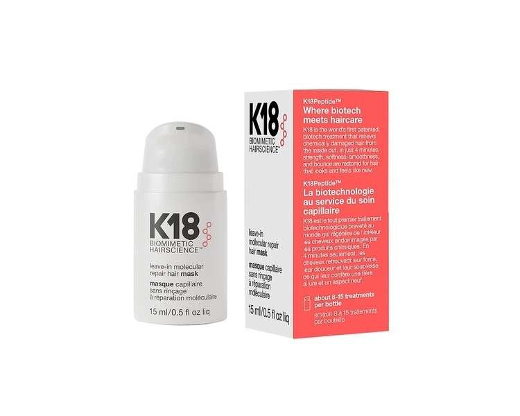 K18 Biomimetic Molecular Hair Repair Mask 15ml Limited Edition - Heals and Strengthens Hair with Lightweight Moisturizing Benefits