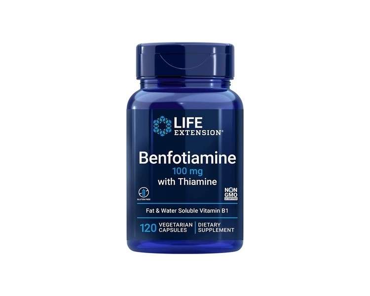 Life Extension Benfotiamine with Thiamine 100mg Water & Fat Soluble Vitamin B1 Supplement 120 Capsules