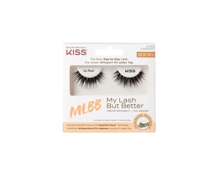 KISS My Lash But Better Collection So Real Natural Volume Fake Lashes with Flexi-Wisp Band and Adhesive - 1 Pair