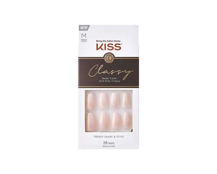 KISS Classy French Nail Manicure Kit with Gel Finish Medium Coffin Shape Cosy Meets Cute 28 Fake Nails