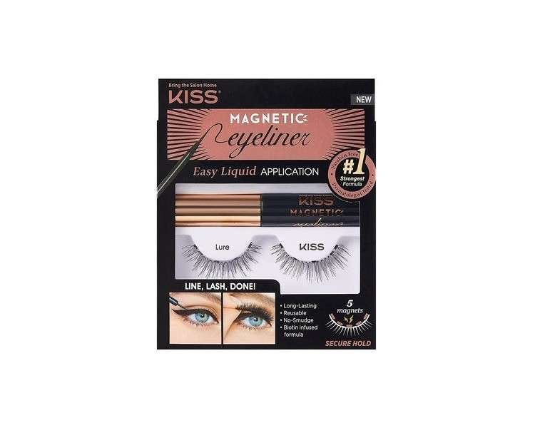 Kiss Magnetic Eyeliner & Lash Kit Synthetic False Eyelashes with 5 Double Strong Magnets and Smudge-Proof