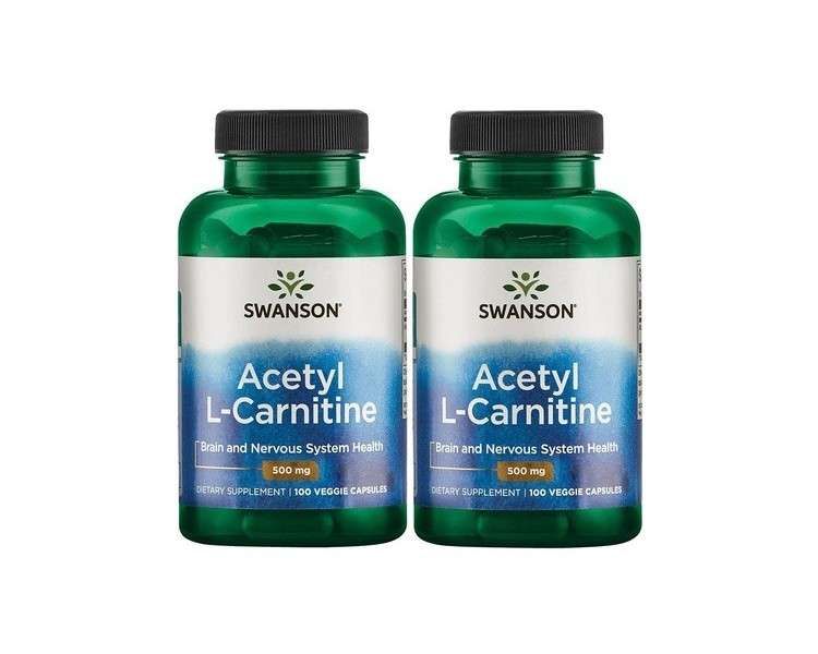 Swanson Acetyl-L-Carnitine Cognitive Health and Workout Enhancer 500mg 100 Capsules - Pack of 2