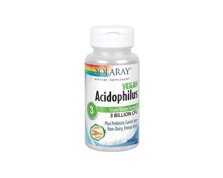 Solaray Acidophilus 3 Strain Probiotic & Prebiotic Carrot Juice 30 VegCaps 3 Billion CFU