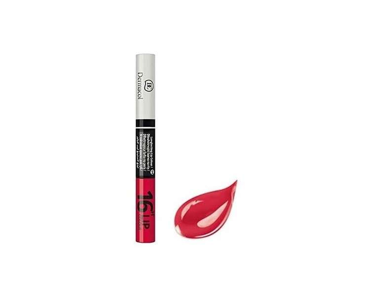 Dermacol 2-in-1 Long-Lasting Lip Color and Gloss Kiss-Proof and Stain-Free Brilliant Lipstick 16H 7.1ml - No. 4 Absolute Red