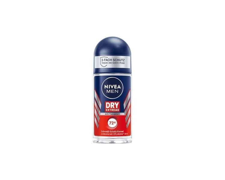 NIVEA MEN Dry Extreme Deo Roll-On 50ml - Strong Antiperspirant with Highly Effective Zinc Complex