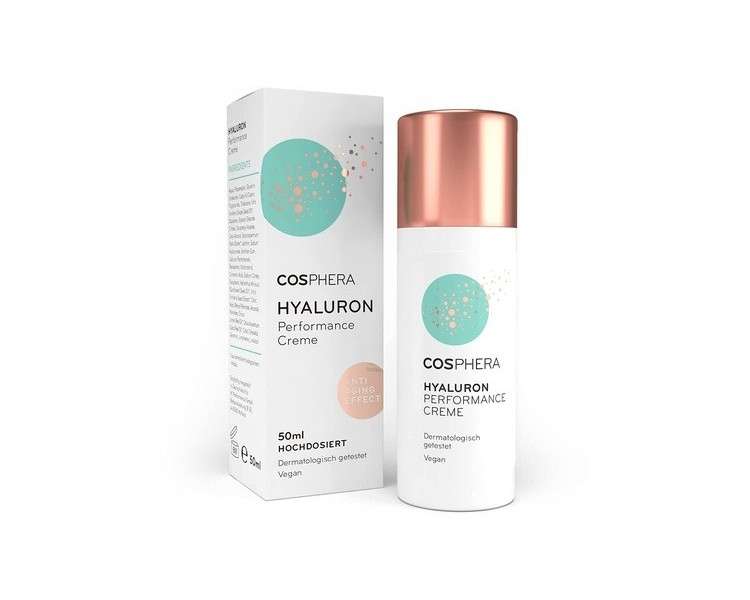 Cosphera Hyaluron Performance Cream 50ml - Vegan Day and Night Cream for Face, Neck, Decollete, Eyes - Anti-Wrinkle Moisturizing Treatment for Women and Men