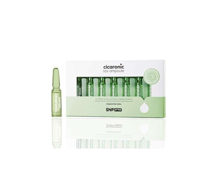 SNP PREP Cicaronic SoS Ampoule Soothing and Immediate Calming Effects for Sensitive Skin Types with Hyaluronic Acid and Centella Asiatica 7 Vials 1 Week Supply 1.5ml per Vial