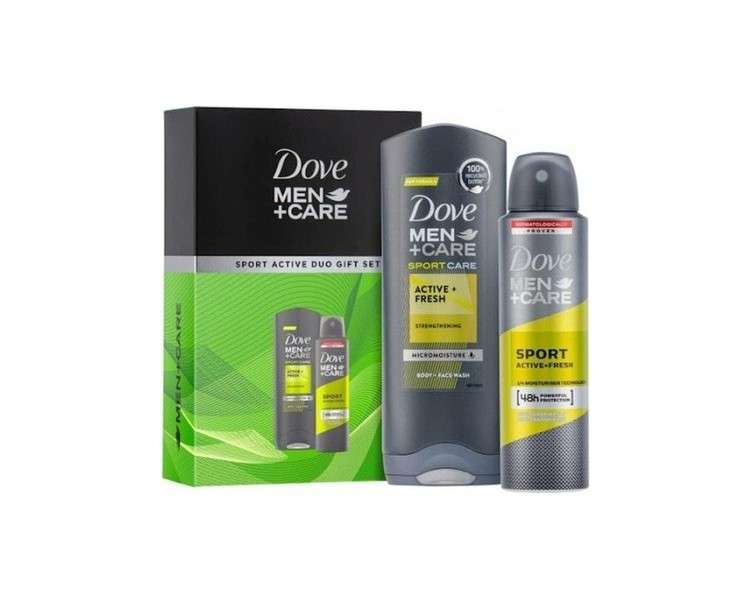Dove Men+Care Sport Active Duo Gift Set for Him Body Wash 250ml and Deo 150ml - Stocking Filler Christmas Gift for Him