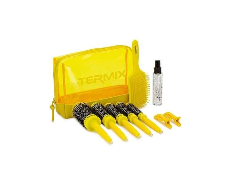 Termix Brushing Pack in 3 Steps Includes 5 Termix Hairbrushes, Serum For Split Ends, Detangling Paddle Brush and 2 Hair Clips - Yellow