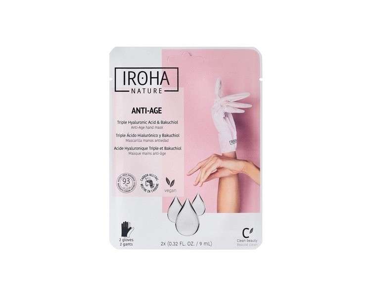 Iroha Nature Anti-Ageing Hand Masks with Triple Hyaluronic Acid, Bakuchiol and Niacinamide 93% Certified Natural Ingredients and Vegan-Friendly