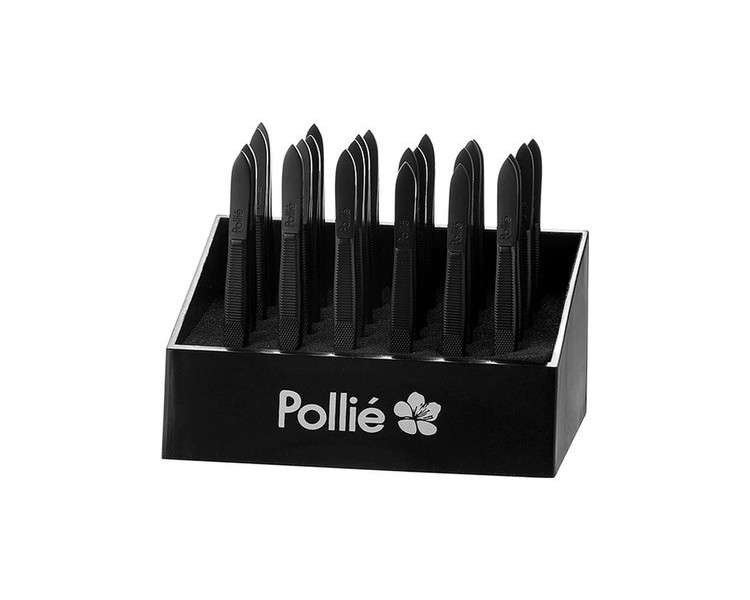 24 Black Oblic Tweezers Display 9cm