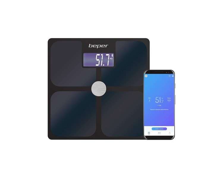 BEPER P303BIP050 Impedance Scale with ScaleUp App Bluetooth for iOS-Android 21 Body Values Unlimited Users Statistical/Historical Data 180kg Black