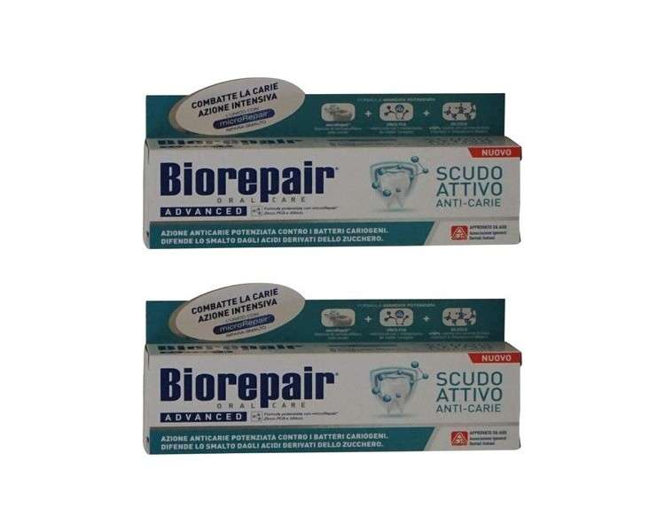 Biorepair Advanced Active Shield Toothpaste with microRepair 2.5 fl.oz 75ml Tubes