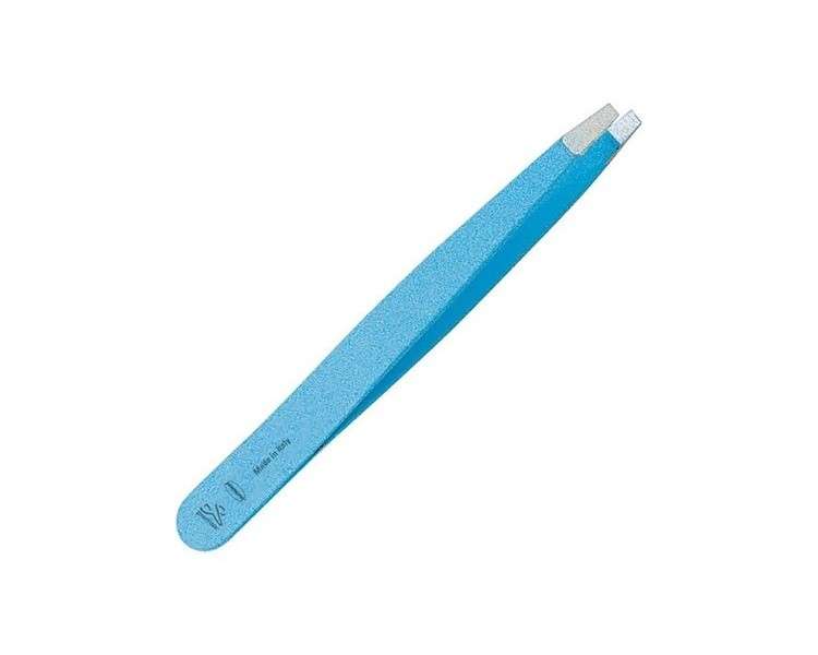 Optima 3.5 inch Sky Blue Finish Stainless Steel Slant Tip Tweezers