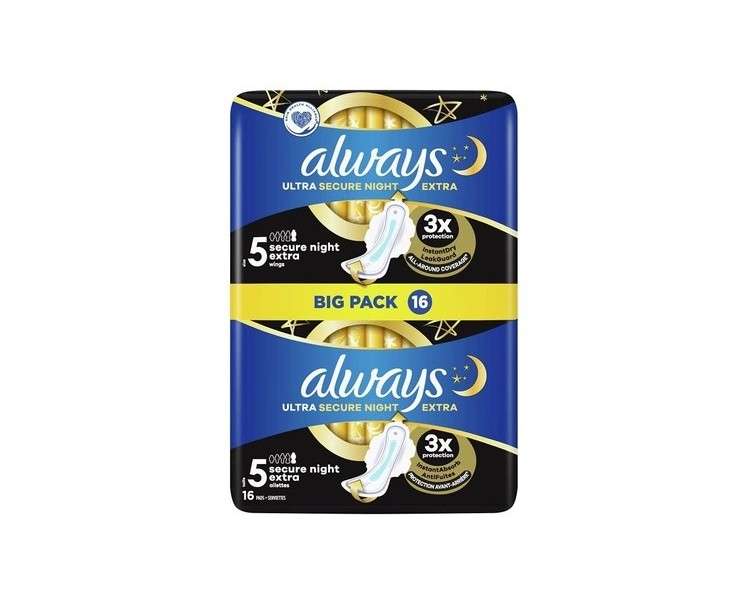 Always Ultra Sanitary Pads Secure Night Extra with Wings