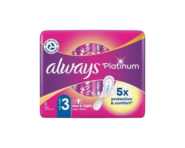 Always Platinum Night Sanitary Towels with Wings Size 3 8 Pads