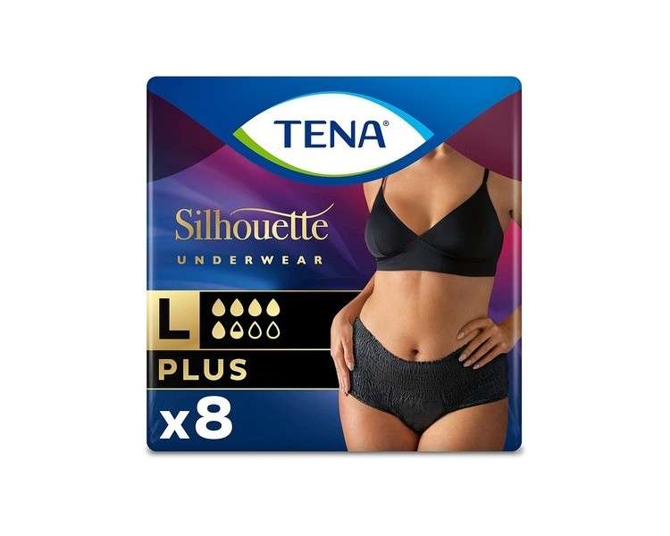 TENA Silhouette Plus Black Incontinence and Abundant Urine Loss Underwear 8 Disposable Panties Large L - Pack of 8