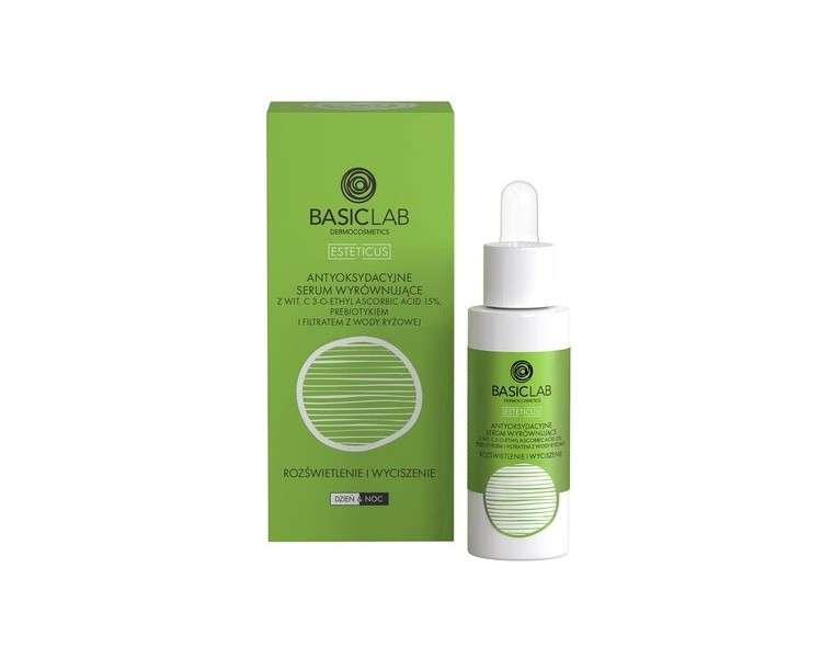 Basiclab Antioxidant Regenerating Serum with 15% Vitamin C 3-O-Ethyl Ascorbic Acid Prebiotic & Rice Water Filtrate Brightening and Soothing 30ml