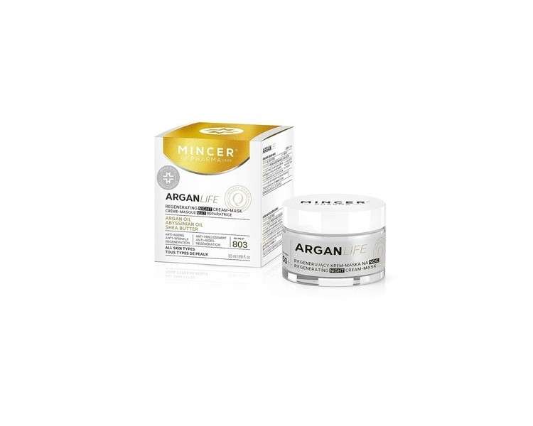 Mincer Pharma Argan Life 50+ Regenerating Anti-Aging Anti-Wrinkle Night Face Cream for All Skin Types with Argan Oil, Abyssinian Oil, and Shea Butter 50ml