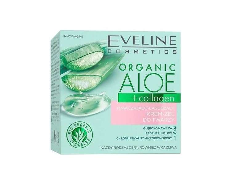 Eveline Cosmetics Organic Aloe + Collagen Moisturizing and Soothing Face Cream Gel 50ml