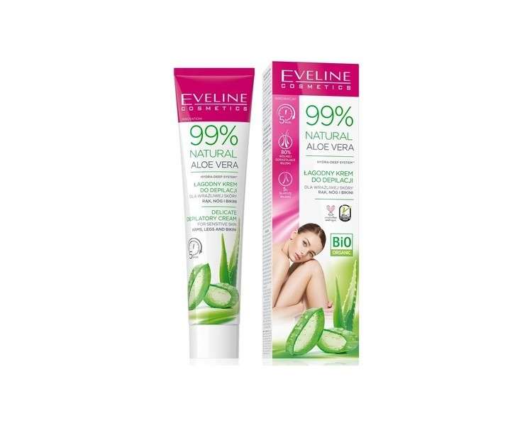 Eveline Cosmetics 99% Natural Aloe Vera Hair Removal Cream for Hands, Legs, and Bikini 125ml