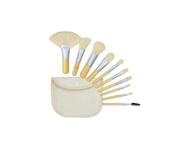 T4B MIMO Set Travel Size Bamboo Makeup Brushes with Cotton Case Cream 10 Pieces