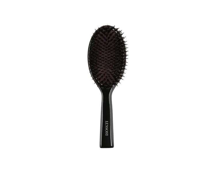 TB TOOLS FOR BEAUTY T4B Lussoni Wooden Detangling Oval Hair Brush with Natural Wild Boar and Nylon Bristles for Short and Medium Hair Black Antistatic Properties