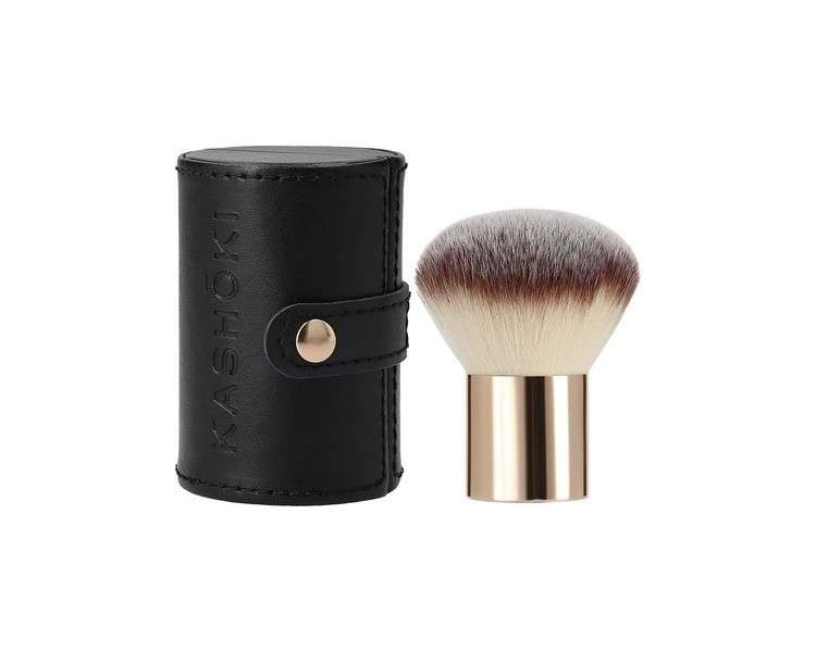 TB Tools for Beauty Kasho018 T4B Kashoki 200 Kabuki Brush for Face Gold Pink Makeup Brush with Synthetic Taklon Fibers and Black Comfortable Brush Holder