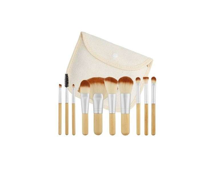 T4B MIMO Set Travel Size Bamboo Makeup Brushes With Cotton Case 10 Pieces Brown