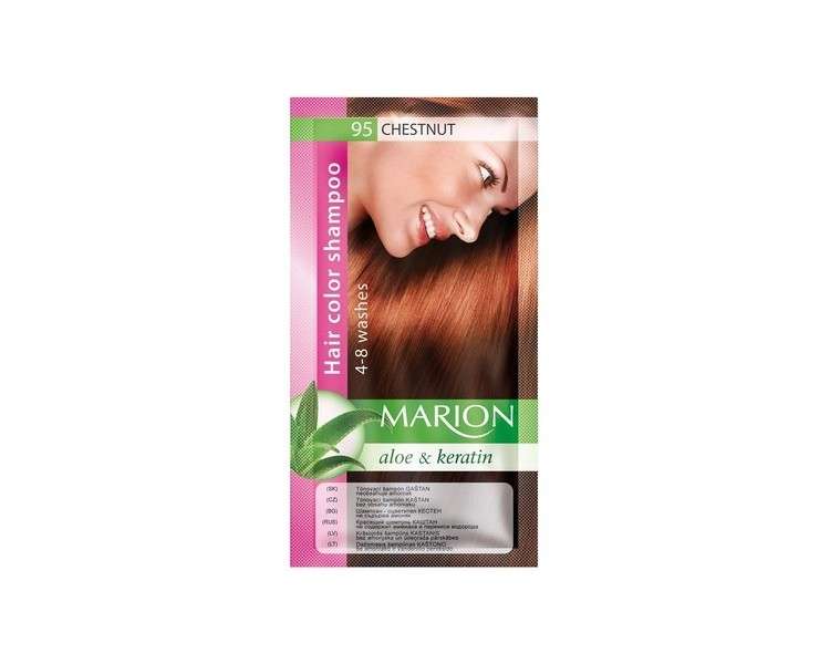 Marion Hair Dye Shampoo in Bag Semi-Permanent Color with Aloe and Keratin 95 Chestnut