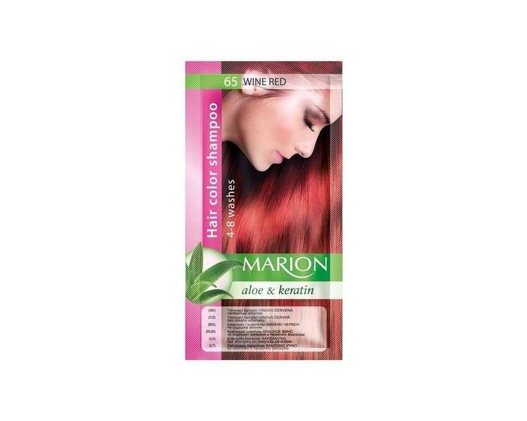 Marion Hair Dye Shampoo Bag Semi-Permanent Color with Aloe and Keratin 65 Wine Red