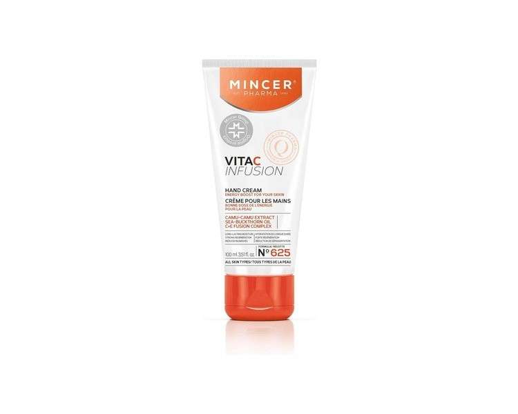 Mincer Pharma Vita C Infusion Moisturizing and Regenerating Hand Cream for All Skin Types with Camu-Camu Extract, Sea Buckthorn Oil, C + E Fusion Complex 100ml