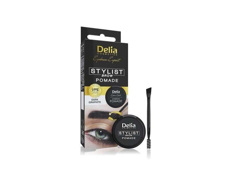 Delia Cosmetics Brow Pomade Graphite Eyebrow Expert Stylist with Perfect Colour and Shape Easy to Use Styling and Care Brush Included