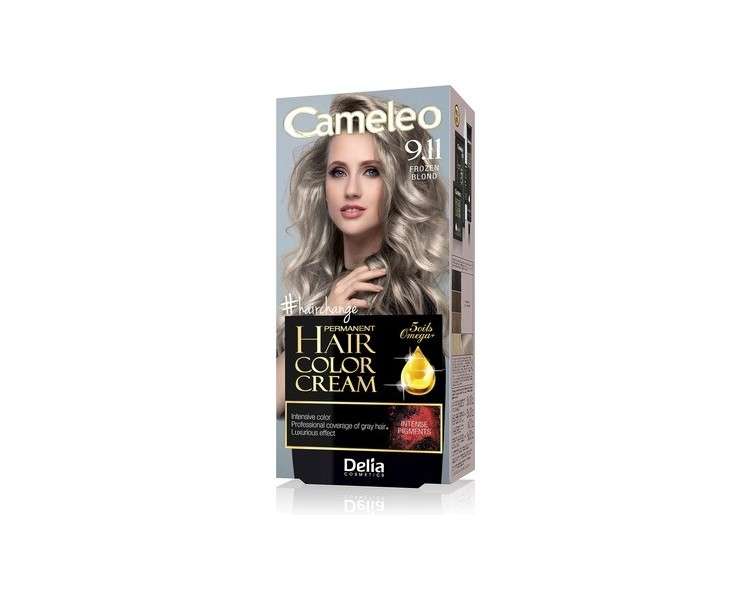 Cameleo Permanent Hair Colour Cream Frozen Blonde Intensive Color & Protection 5 Oils + Omega Plus Acids Professional Luxurious Hair Dye Full Kit 9.11