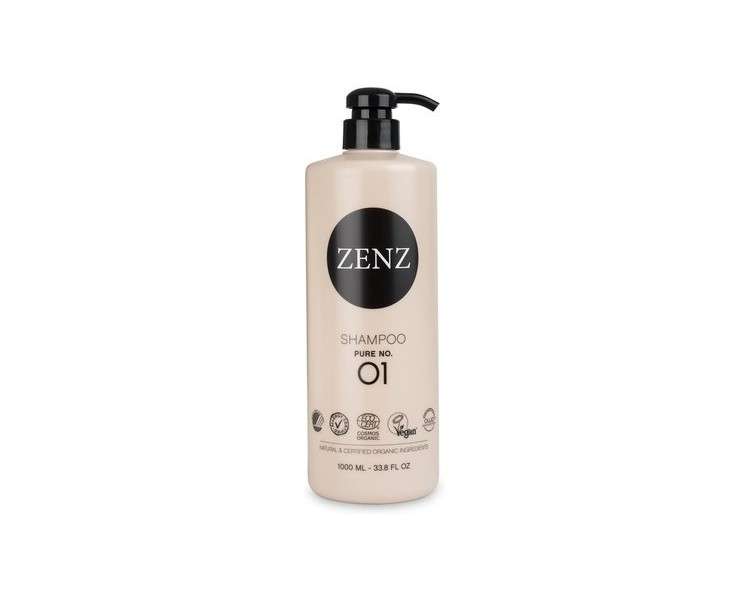 ZENZ Pure No. 01 Shampoo 1,000ml Fragrance Free with Aloe Vera, Organic Coconut Water & Avocado Oil - Improves Hair Strength and Adds Moisture - Silicone Free - All Hair Types