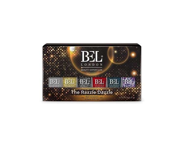 BL Razzle Dazzle Luxury Multi Glitter Nail Polish Set - The Queen of Deluxe - Professional Quality Quick Dry Set - 6 Pack