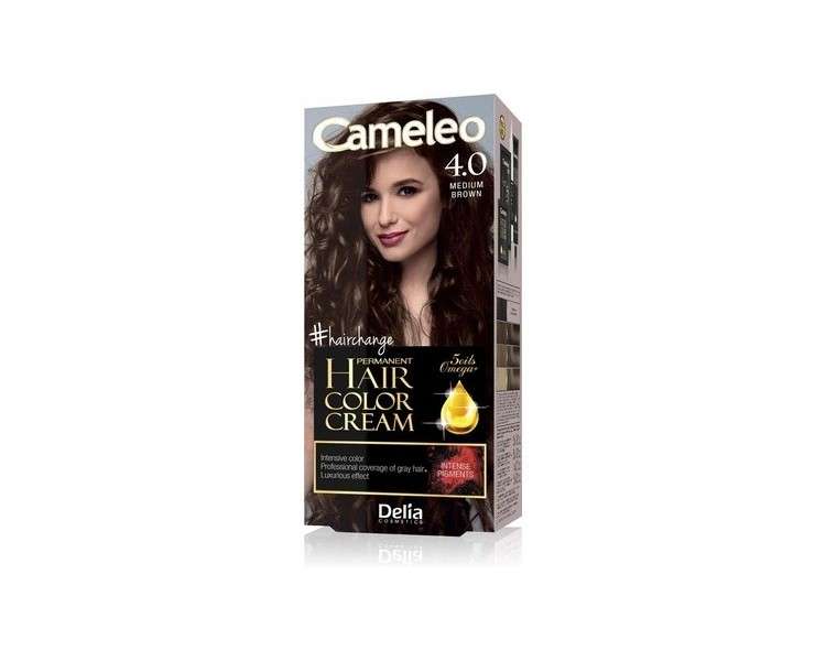 Cameleo Permanent Hair Colour Cream Medium Brown Intensive Color & Protection 5 Oils + Omega Plus Acids Professional Luxurious Hair Dye Full Kit 4.0