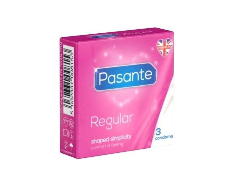 Pasante Regular Anatomically Shaped Condoms with Extra Wide Head 3 Count