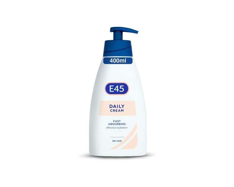 E45 Daily Cream 400ml for Very Dry Skin - Soothe Dryness and Smooth Rough Skin - Non-Greasy Moisturizer - Perfume-Free Body Face Hand Cream - Fast Absorption - Dermatologically Tested