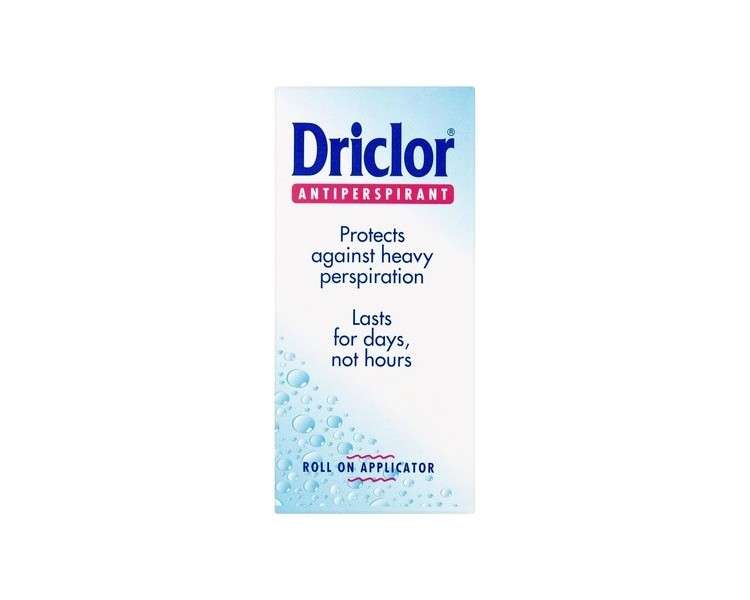 Driclor Antiperspirant Roll On Applicator Protects Against Heavy Perspiration 20ml