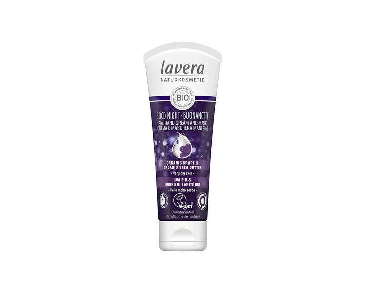 Lavera Good Night 2in1 Hand Cream and Mask Natural Cosmetics Vegan Certified Organic Grape & Organic Shea Butter 75ml